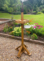 Heavy-Duty Wooden Bird Feeding Station with Stand & Hooks