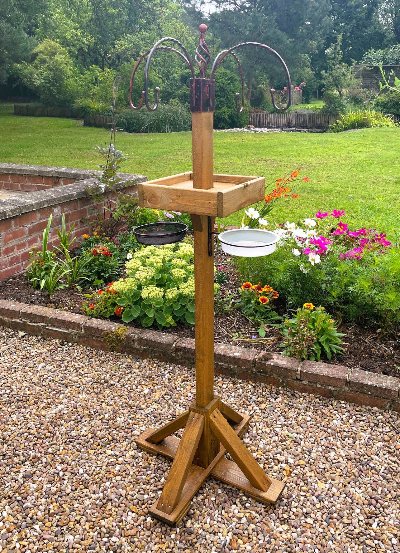 Heavy-Duty Wooden Bird Feeding Station with Stand & Hooks