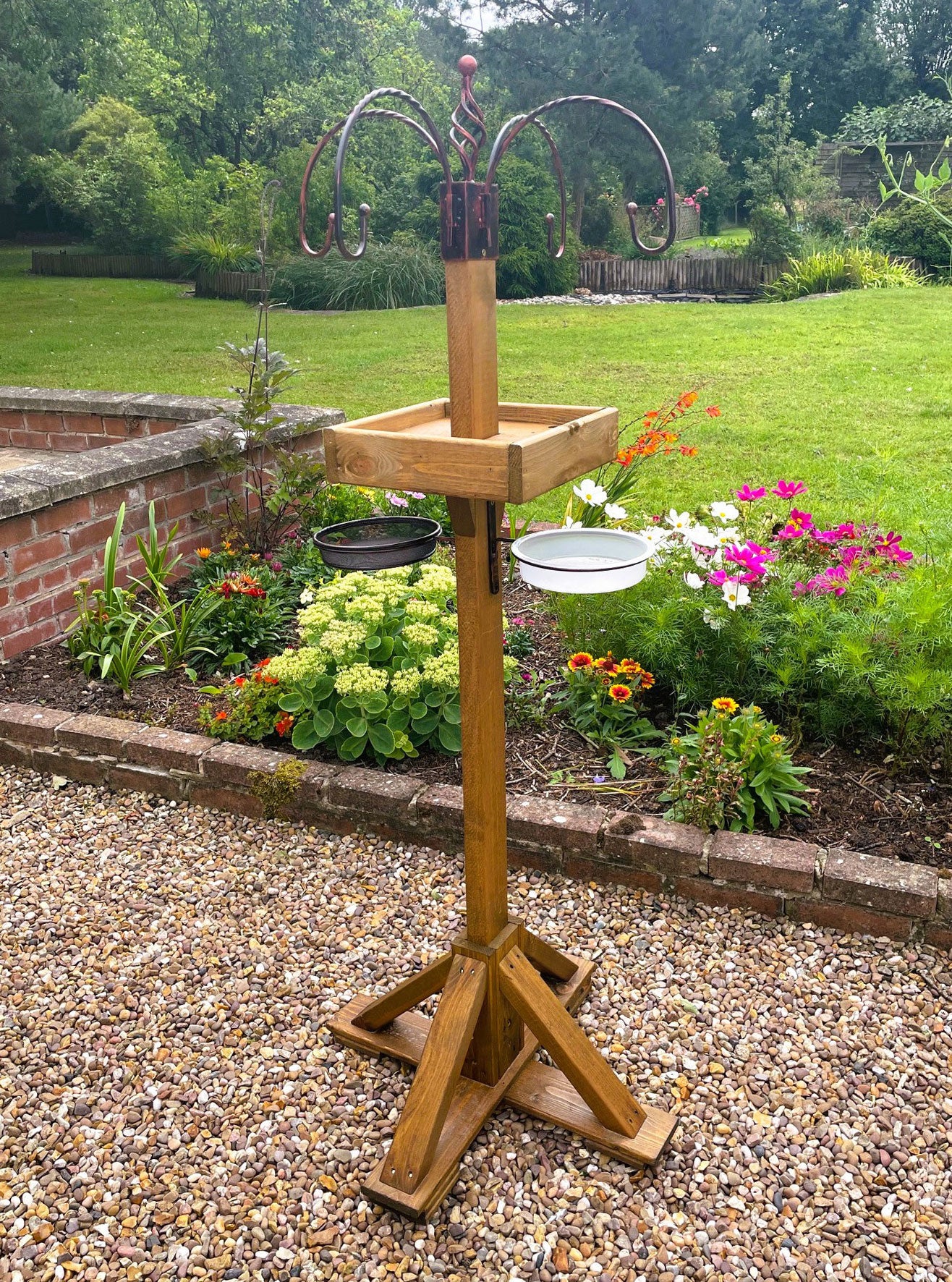 Heavy-Duty Wooden Bird Feeding Station with Stand & Hooks