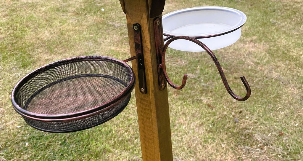 Heavy-Duty Wooden Bird Feeding Station with Stand & Hooks