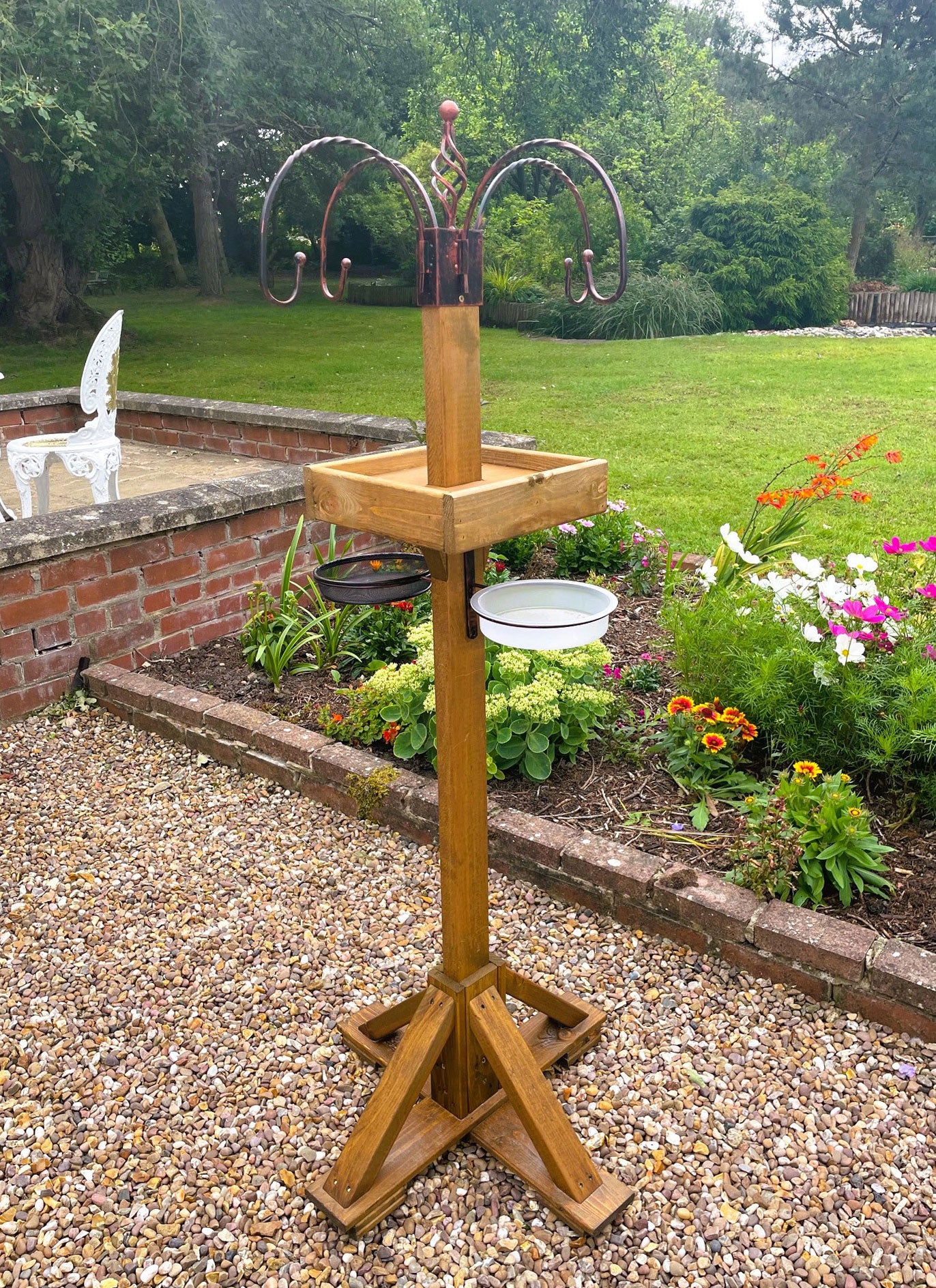 Heavy-Duty Wooden Bird Feeding Station with Stand & Hooks