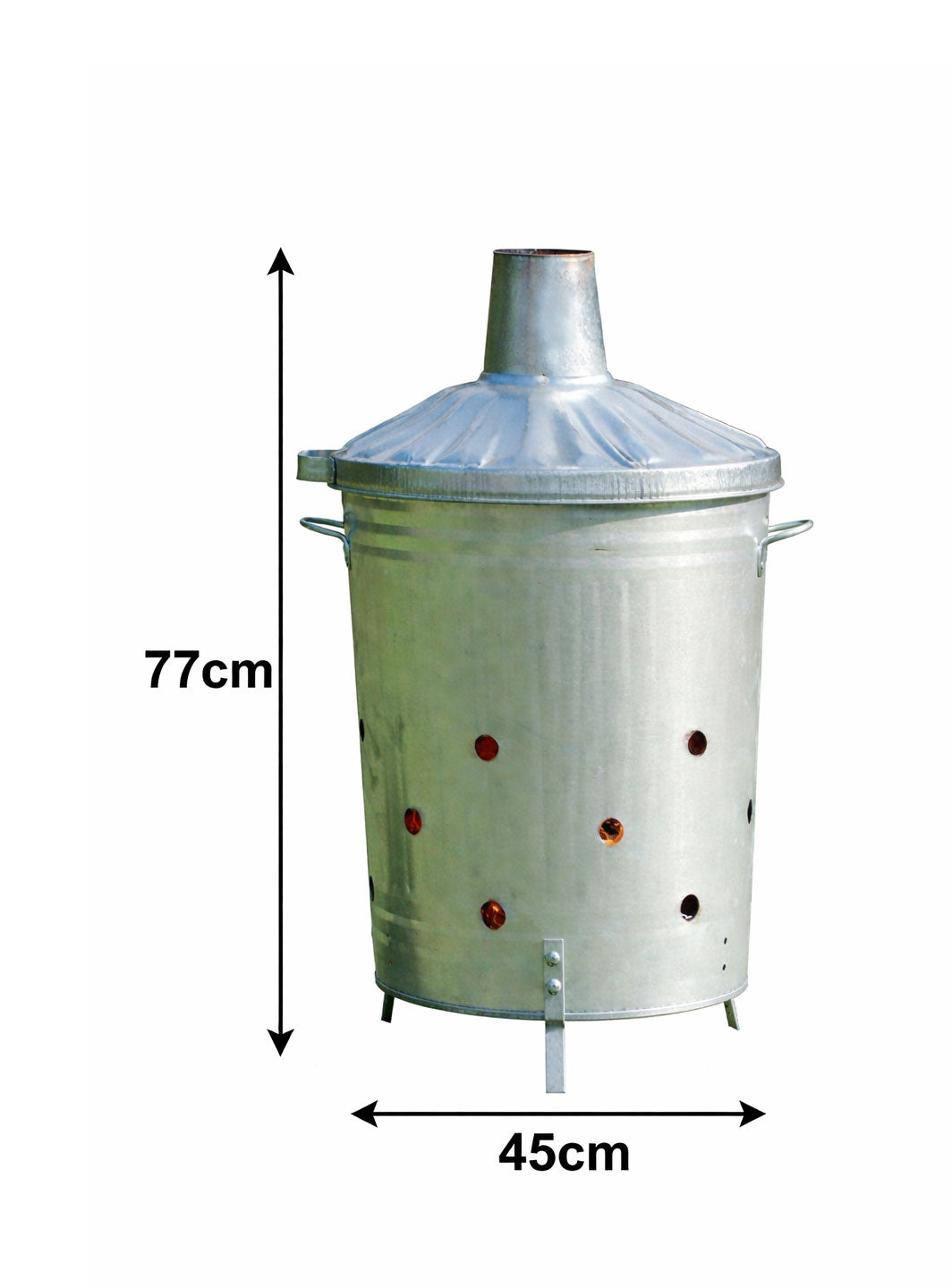 Large Galvanised Steel Garden Incinerator - Outdoor Waste Burner Lid & Chimney 90L