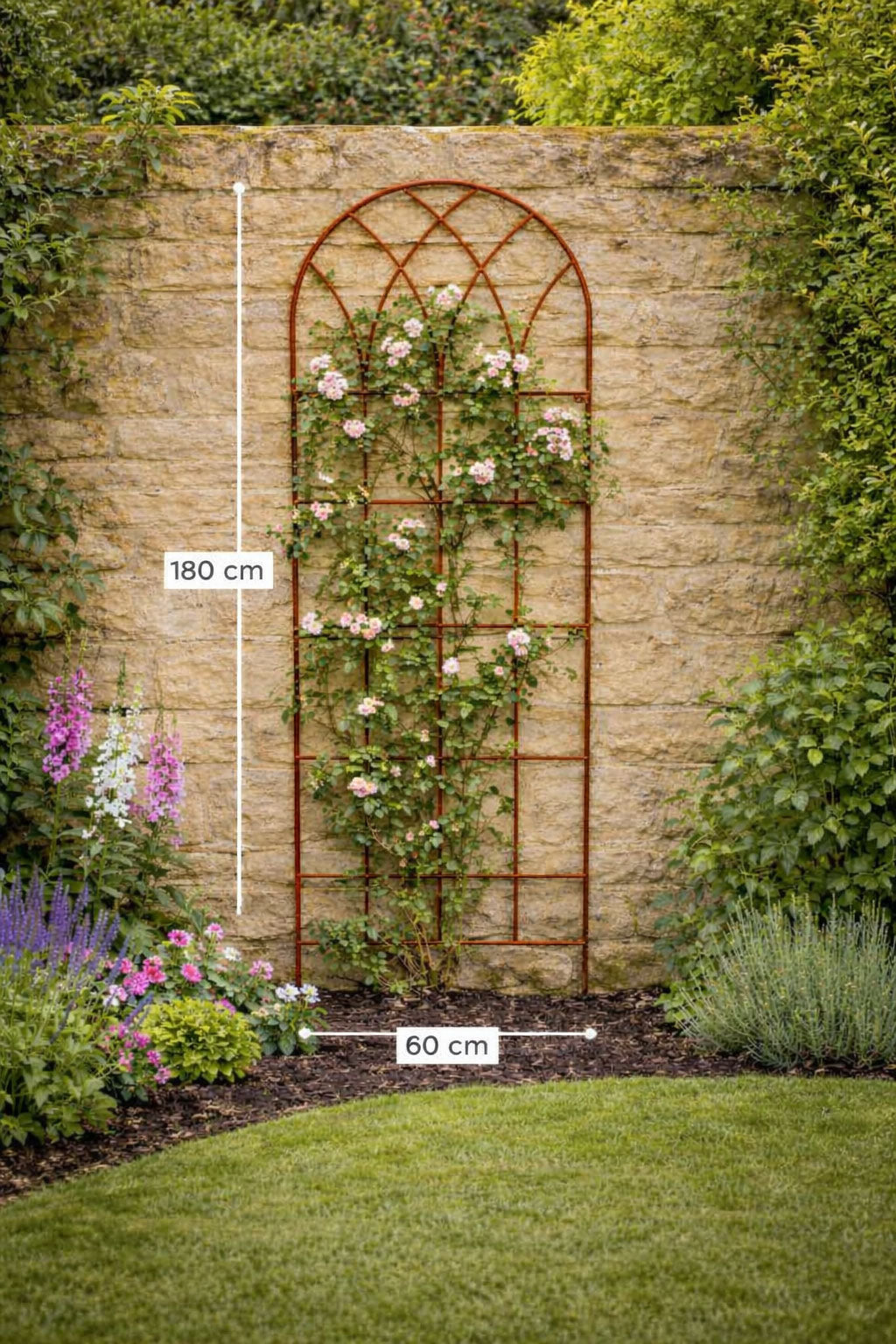 Tall Natural Rust Garden Trellises for Roses - High Climbing Plant Frames