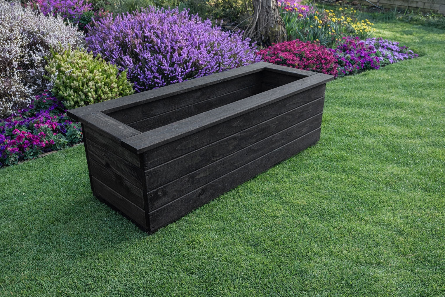 Large Wooden Trough Planters - Black Outdoor Garden & Patio Flower Boxes