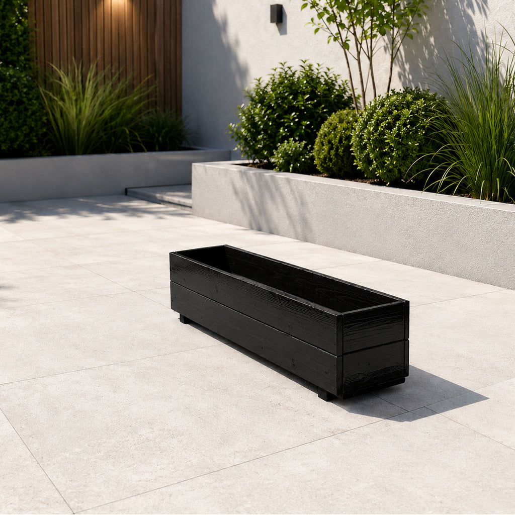 Modern Black Wooden Window Box Planters - Fully Assembled Timber Troughs
