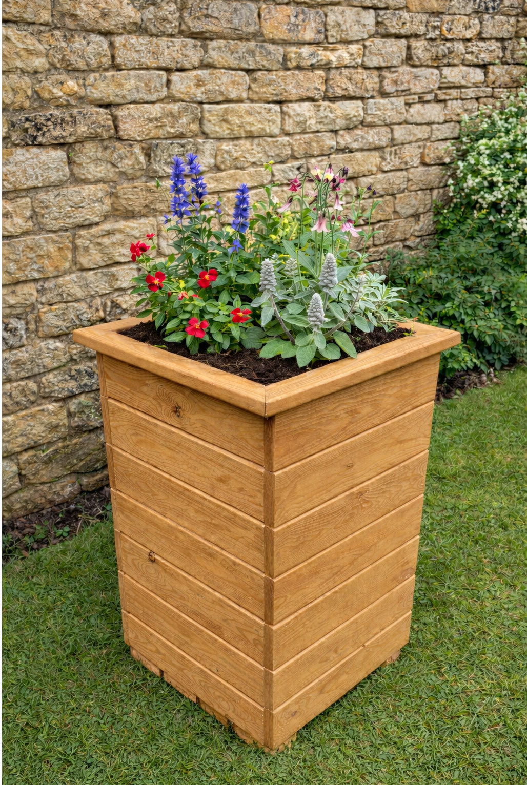 Tall High Wooden Planter - Narrow Garden Plant Container Box in 3 Finishes