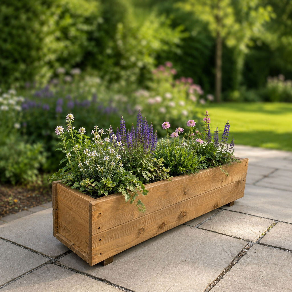 Set of 2 Heavy Duty Wooden Garden Planters - 100cm Fully Assembled Timber Troughs