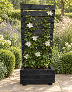 Wooden Planter with Trellis Privacy Screen - Black Climbing Plants for Patios & Decking