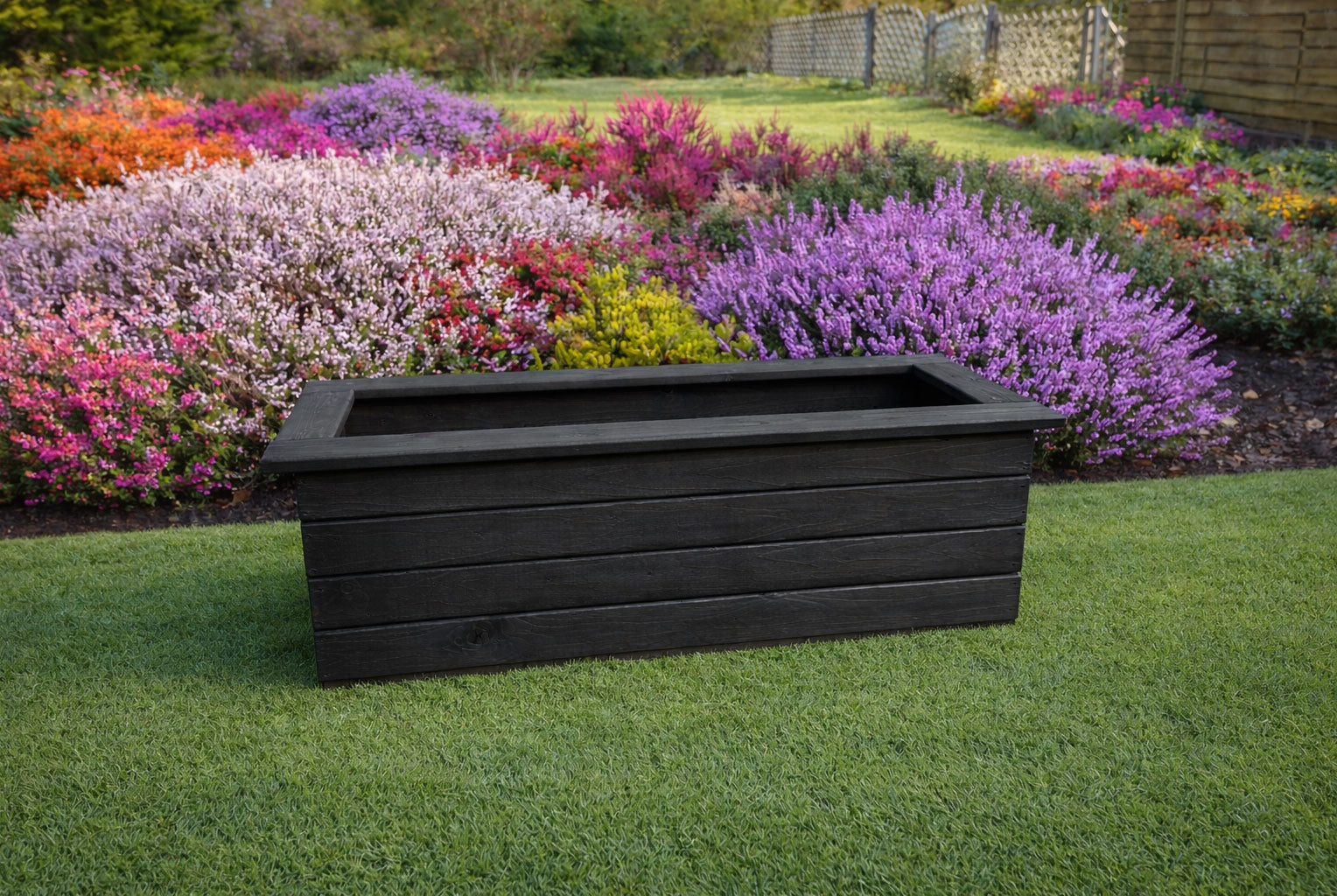 Large Wooden Trough Planters - Black Outdoor Garden & Patio Flower Boxes