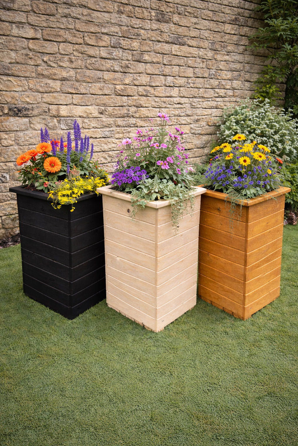 Tall High Wooden Planter - Narrow Garden Plant Container Box in 3 Finishes