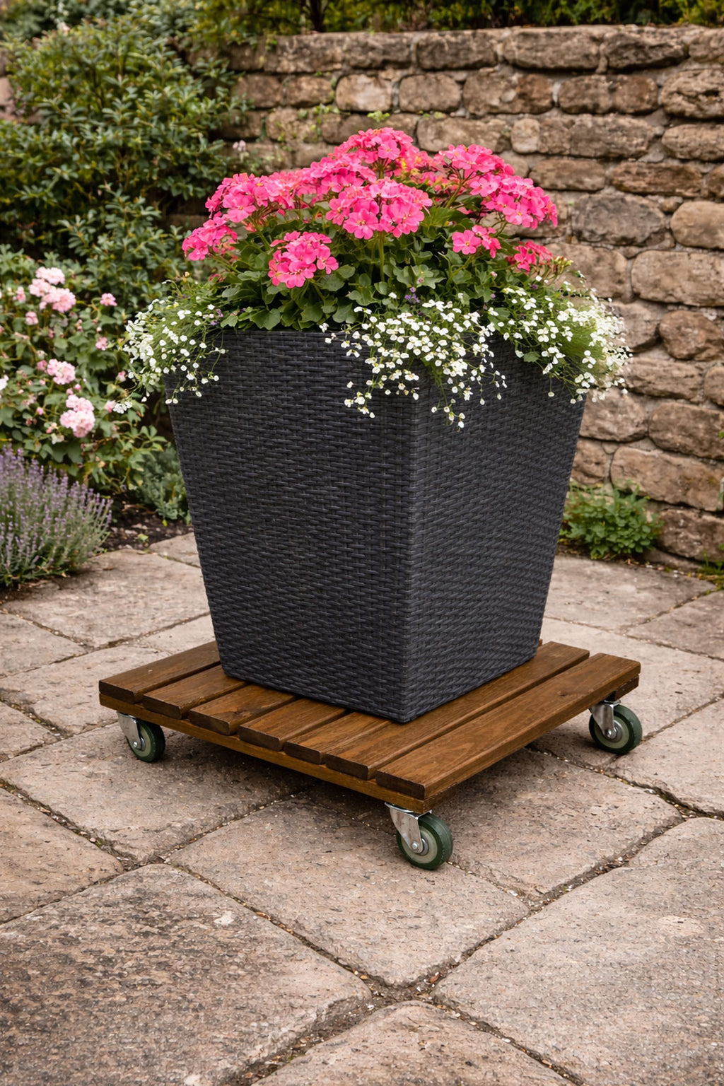 Solid Timber Plant Pot Stand with Wheels - Planter Plant Caddy 3 Sizes