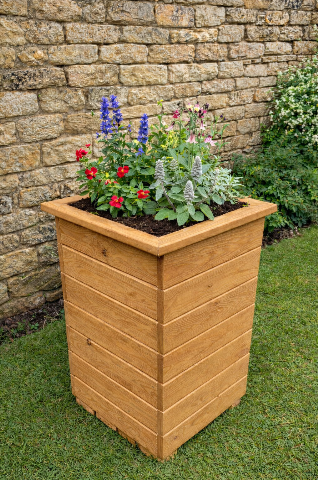 Tall High Wooden Planter - Narrow Garden Plant Container Box in 3 Finishes
