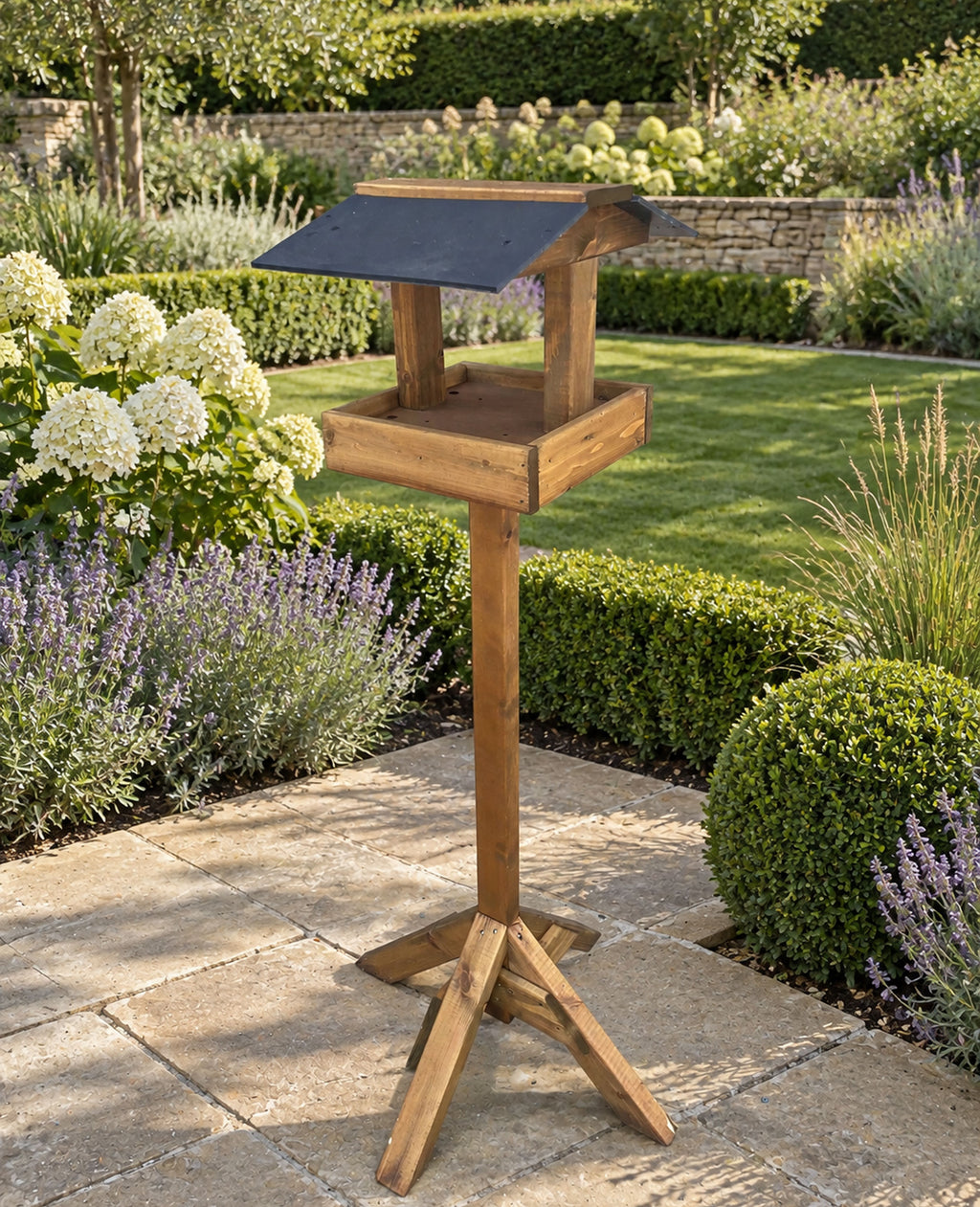 Coverdale Wooden Bird Table with Black Roof and Sturdy Stand for Garden Wild Birds