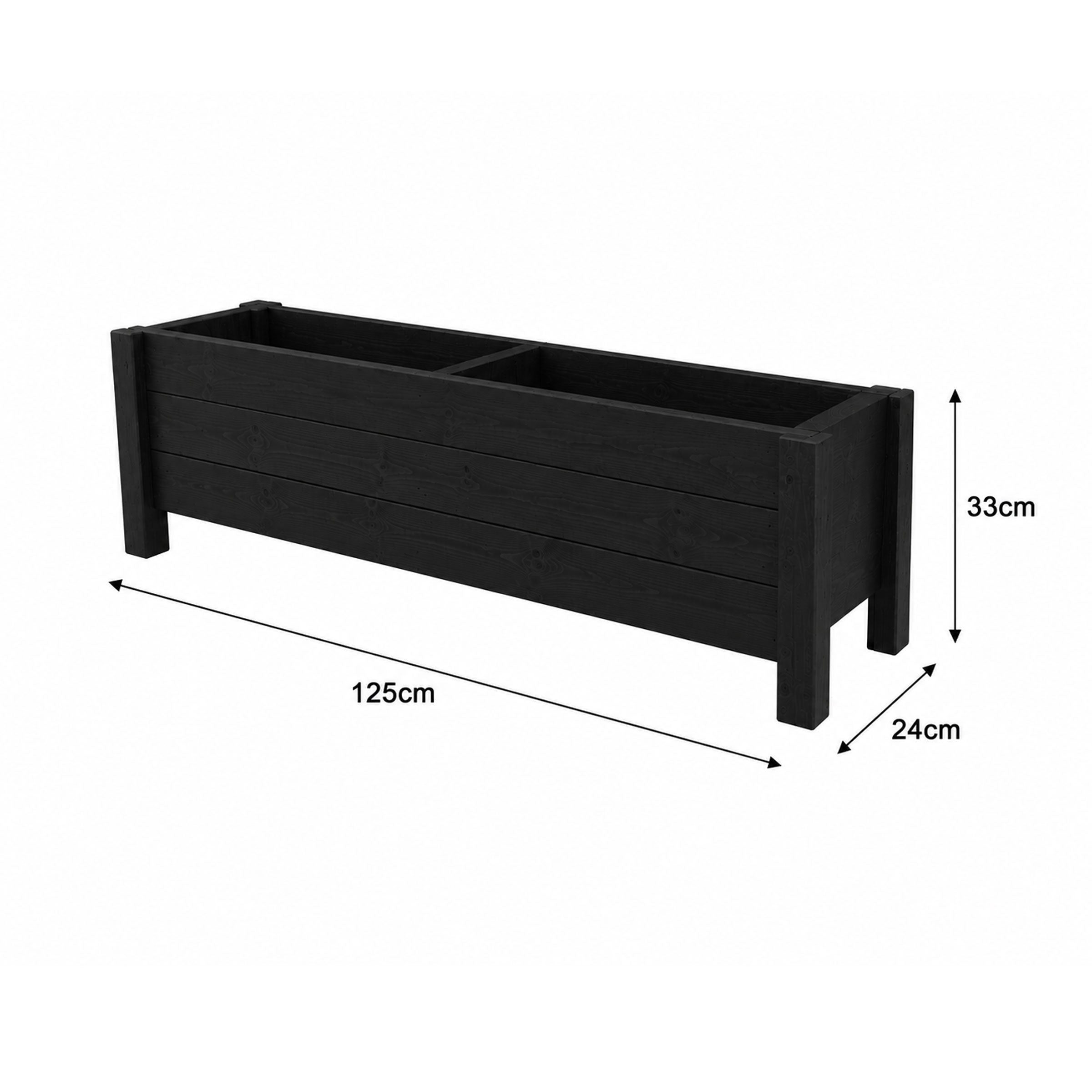 Raised Wooden Planter Trough - Handcrafted Black Timber Planter with Elevated Base