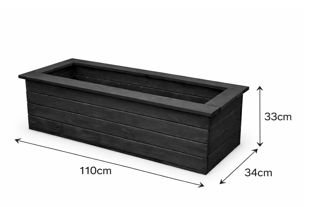 Large Wooden Trough Planters - Black Outdoor Garden & Patio Flower Boxes