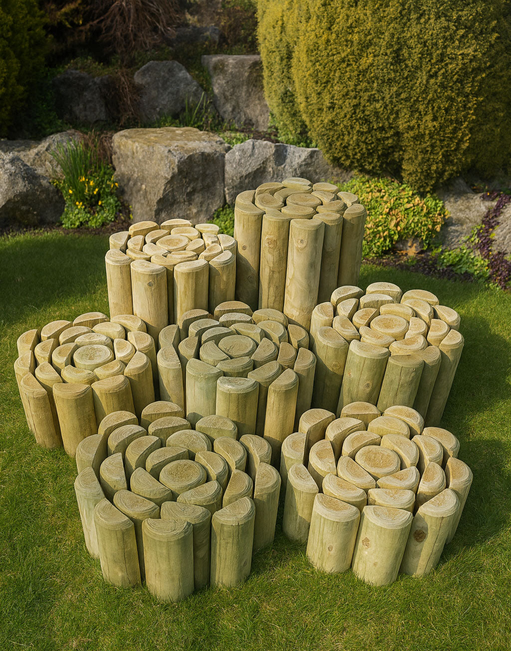Heavy-Duty 70mm Half-Round Timber Log Roll – Flexible Garden Border & Lawn Edging