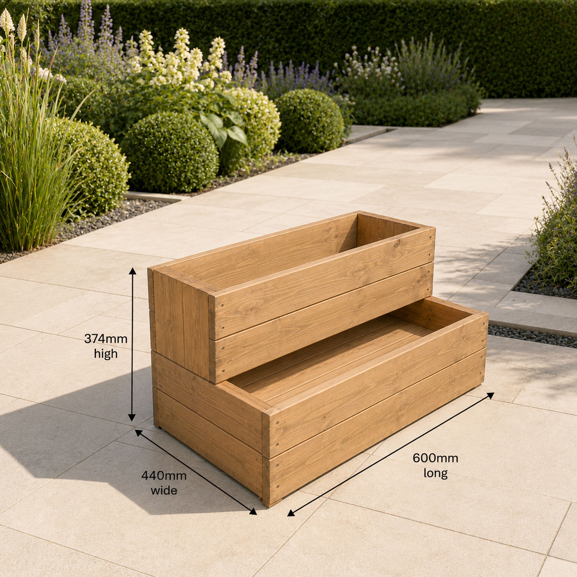 Heavy Duty Wooden Planter - Large Two-Tier Raised Bed for Flowers Herbs & Vegetables