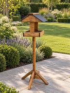 Coverham Wooden Bird Table with Stand - Timber Garden Feeder with Black Roof