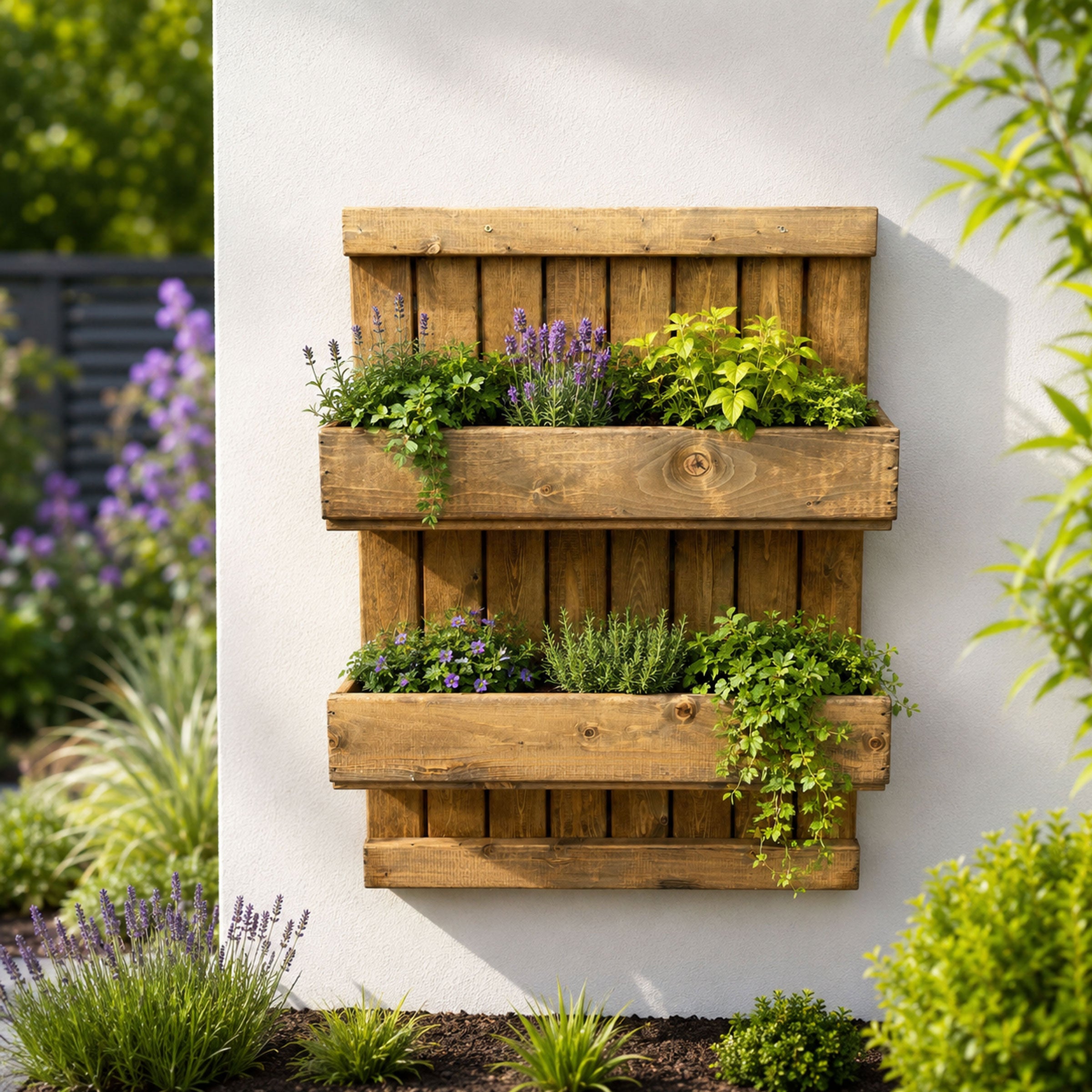 Wooden Herb Planter with Trellis Wall Mounted Raised Flower Box for Patio Balcony Garden
