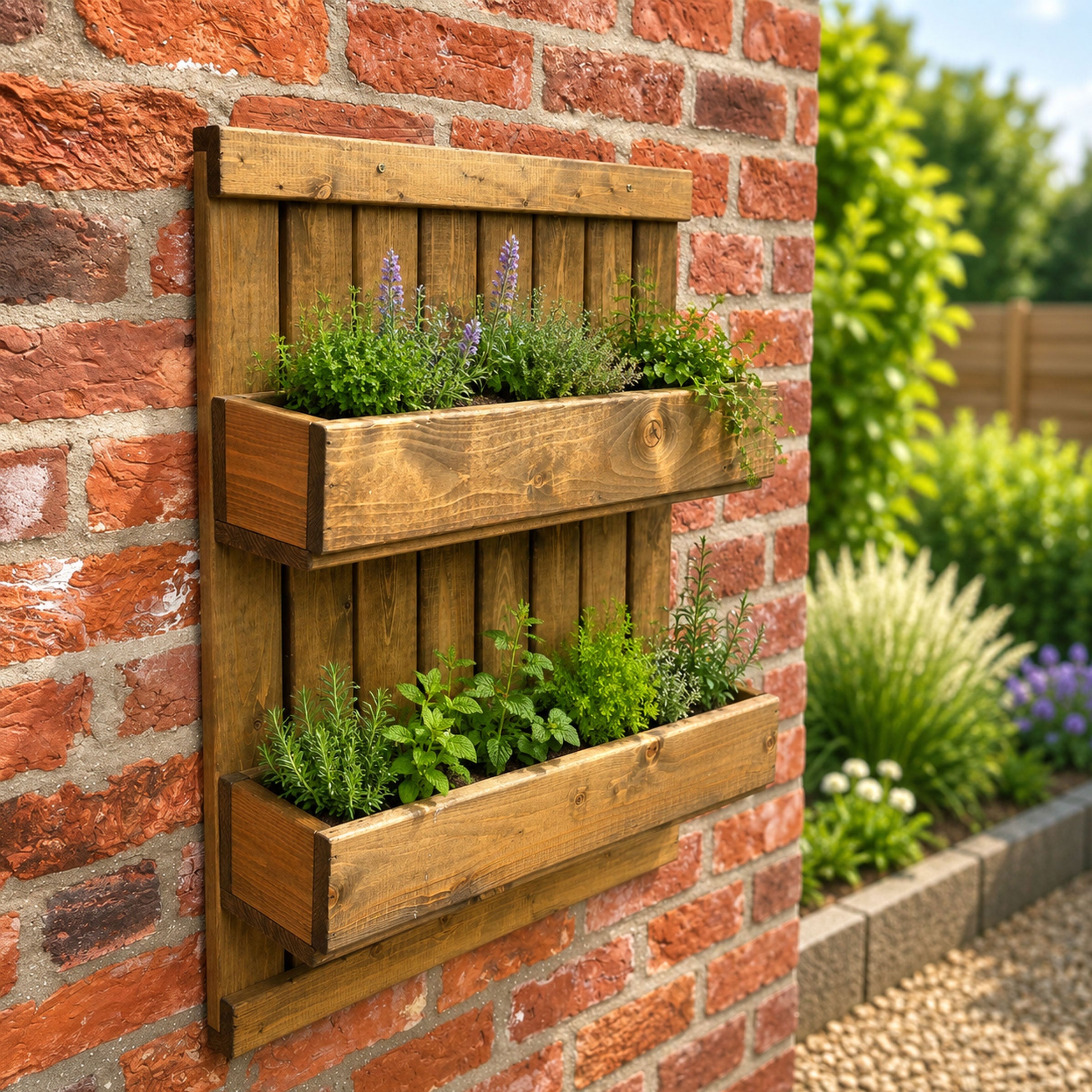 Wooden Herb Planter with Trellis Wall Mounted Raised Flower Box for Patio Balcony Garden