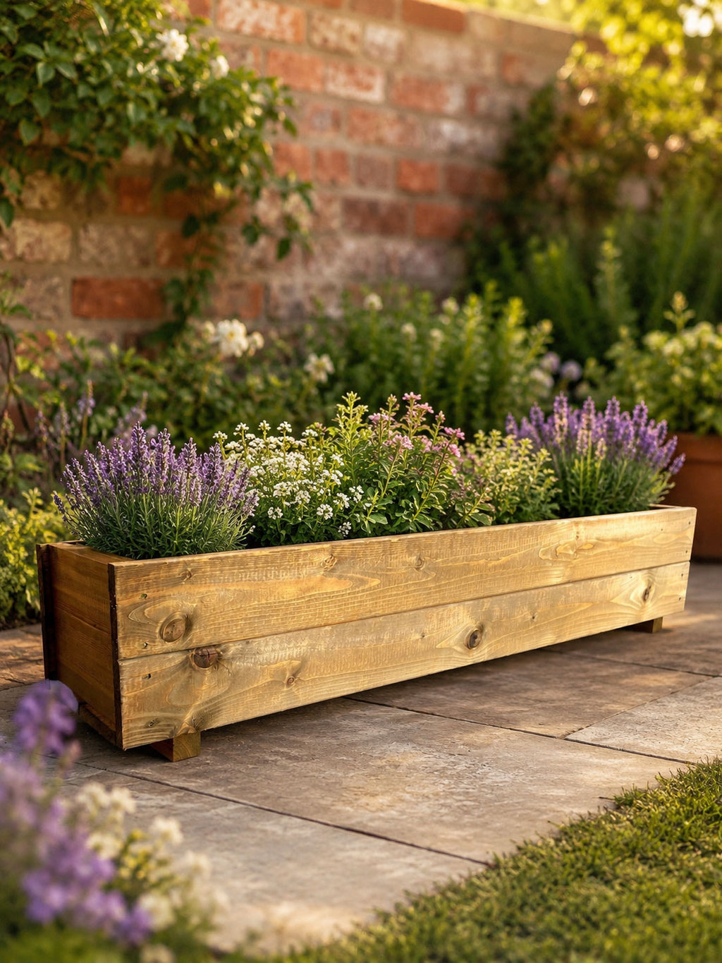 140cm Wooden Planter Box Raised Garden Trough Flower Herb Shrub Timber Outdoor Planter Fully Assembled