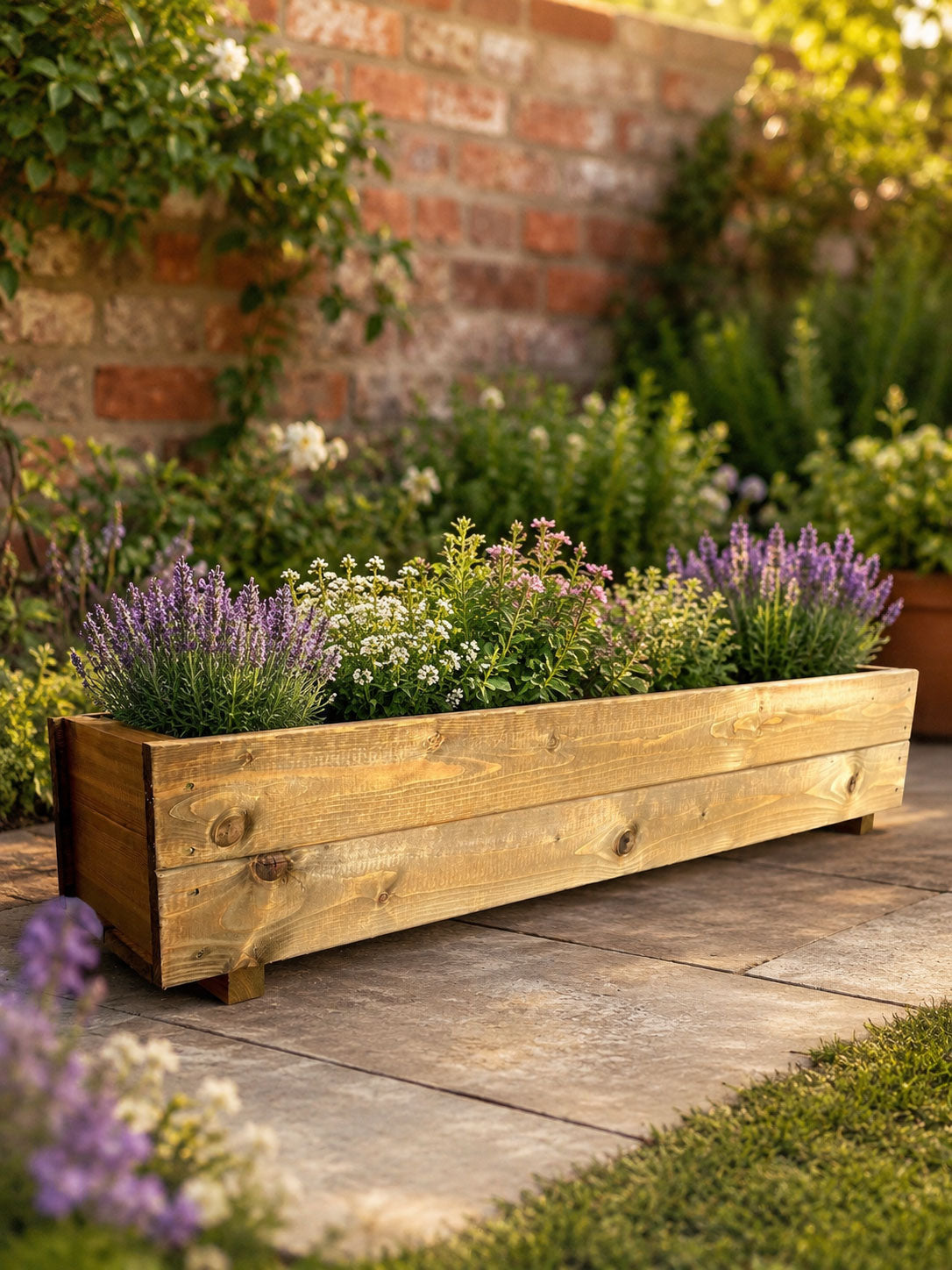 140cm Wooden Planter Box Raised Garden Trough Flower Herb Shrub Timber Outdoor Planter Fully Assembled