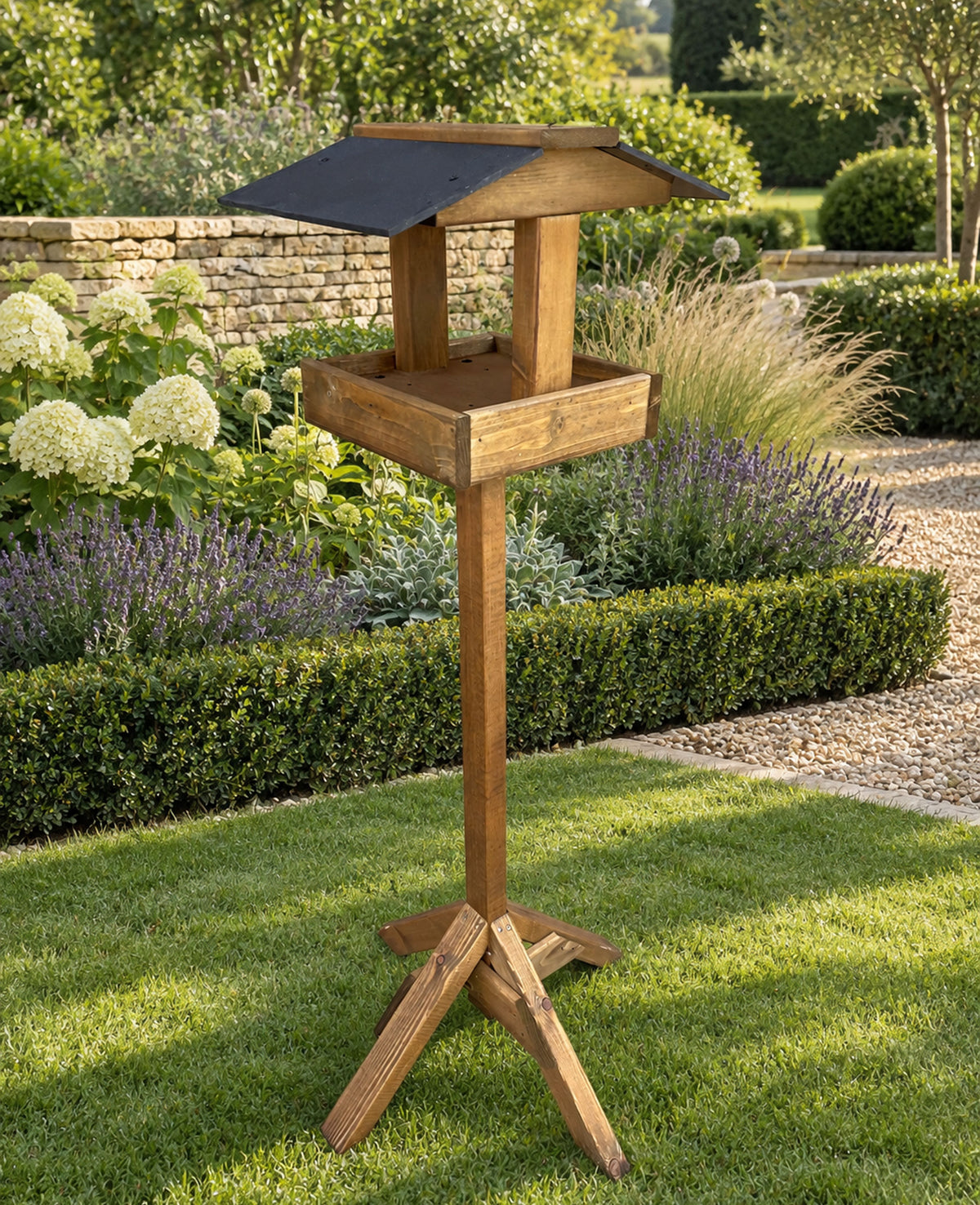 Coverdale Wooden Bird Table with Black Roof and Sturdy Stand for Garden Wild Birds