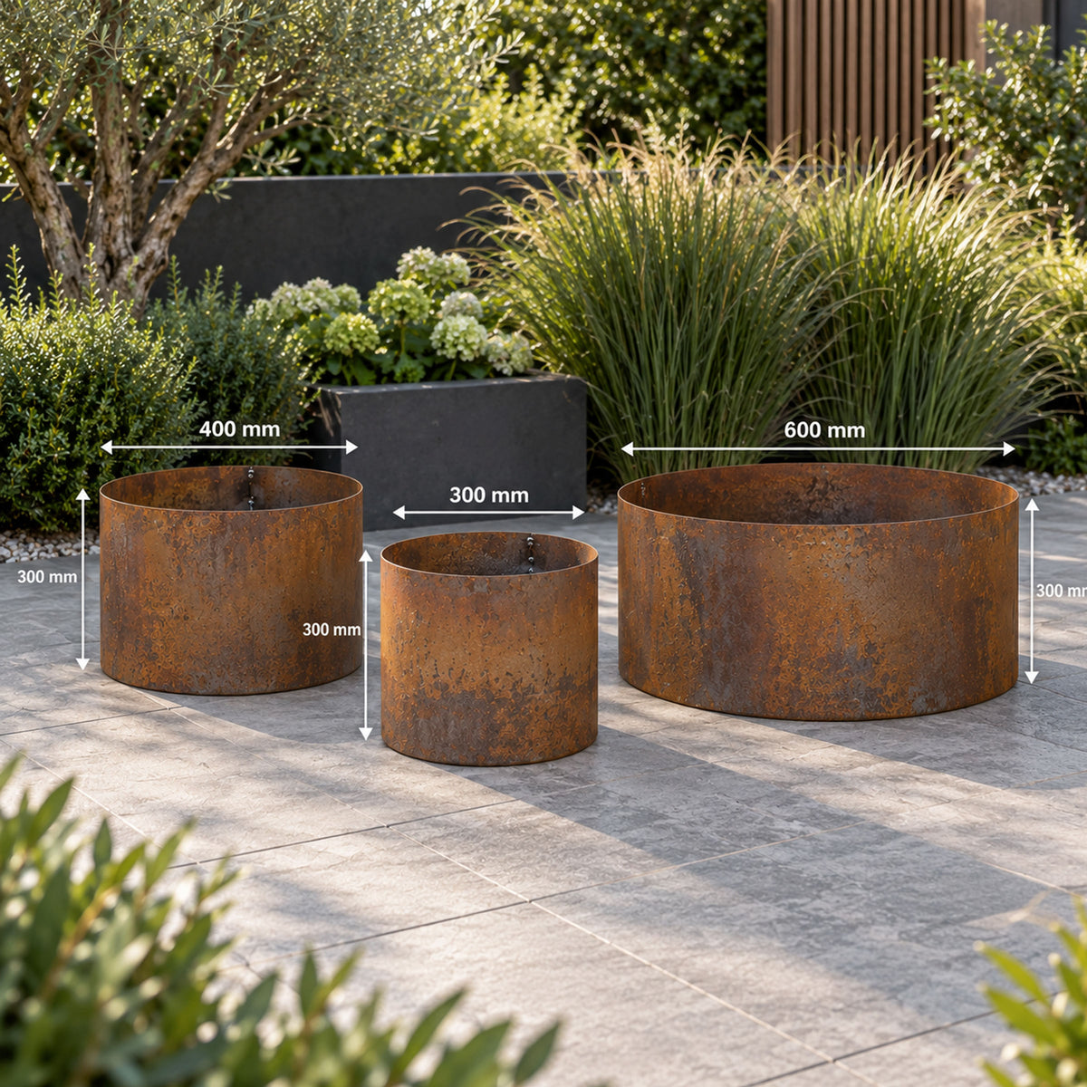 Heavy Duty Circular Rust Steel Planter Rings  - Handmade Rustic Metal Garden Planters & Raised Bed Surrounds