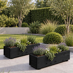 Twin Pack Black Wooden Garden Planters Heavy Duty Flower Plant Trough Boxes Fully Assembled  Patio Herb 80cm Long