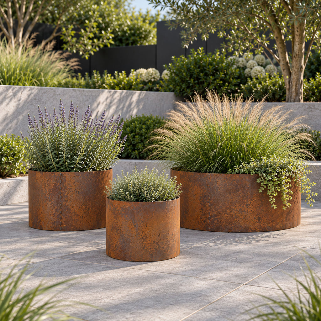 Heavy Duty Circular Rust Steel Planter Rings  - Handmade Rustic Metal Garden Planters & Raised Bed Surrounds