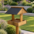 Coverham Wooden Bird Table with Stand - Timber Garden Feeder with Black Roof