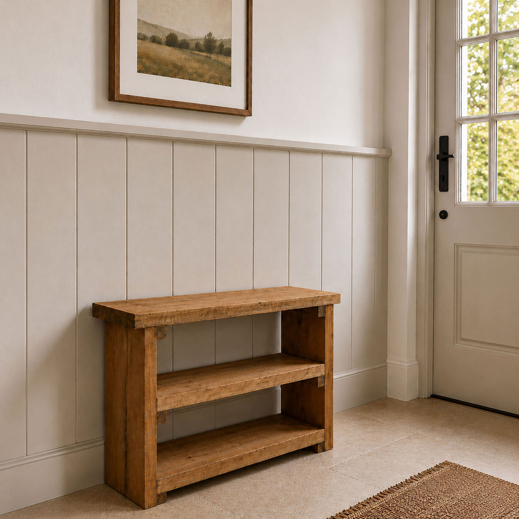 Solid Wood 3 Tier Sofa Table - Narrow Console Table, Rustic Wooden Storage Slim Shelf Heavy Duty Furniture