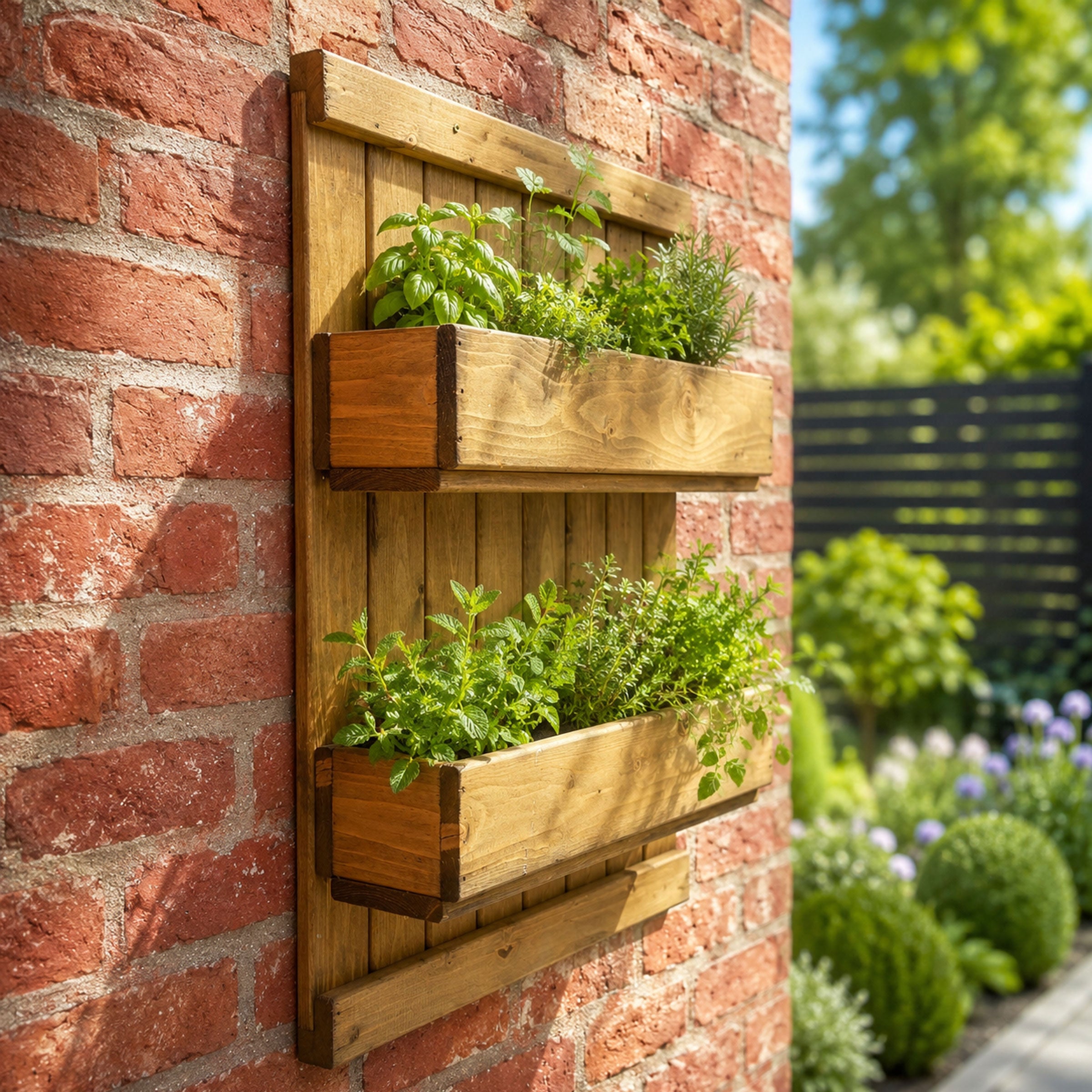 Wooden Herb Planter with Trellis Wall Mounted Raised Flower Box for Patio Balcony Garden