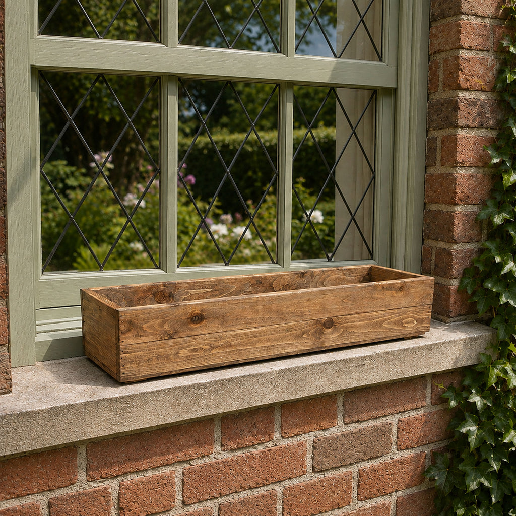 Wooden Window Boxes – Handmade Outdoor Timber Planter Troughs for Flowers, Herbs, Patios & Gardens – Fully Assembled