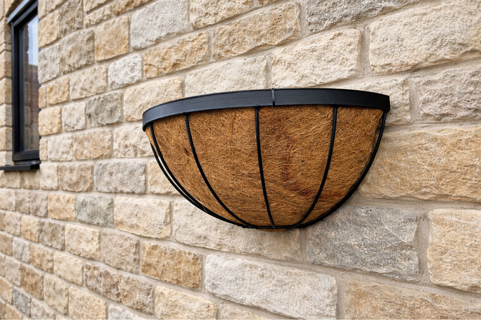 Metal Moon Wall Planters Twin Pack - Outdoor Hanging Plant Baskets with Coco Liners for Garden Walls