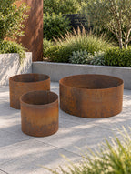 Heavy Duty Circular Rust Steel Planter Rings  - Handmade Rustic Metal Garden Planters & Raised Bed Surrounds