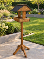 Coverham Wooden Bird Table with Stand - Timber Garden Feeder with Black Roof