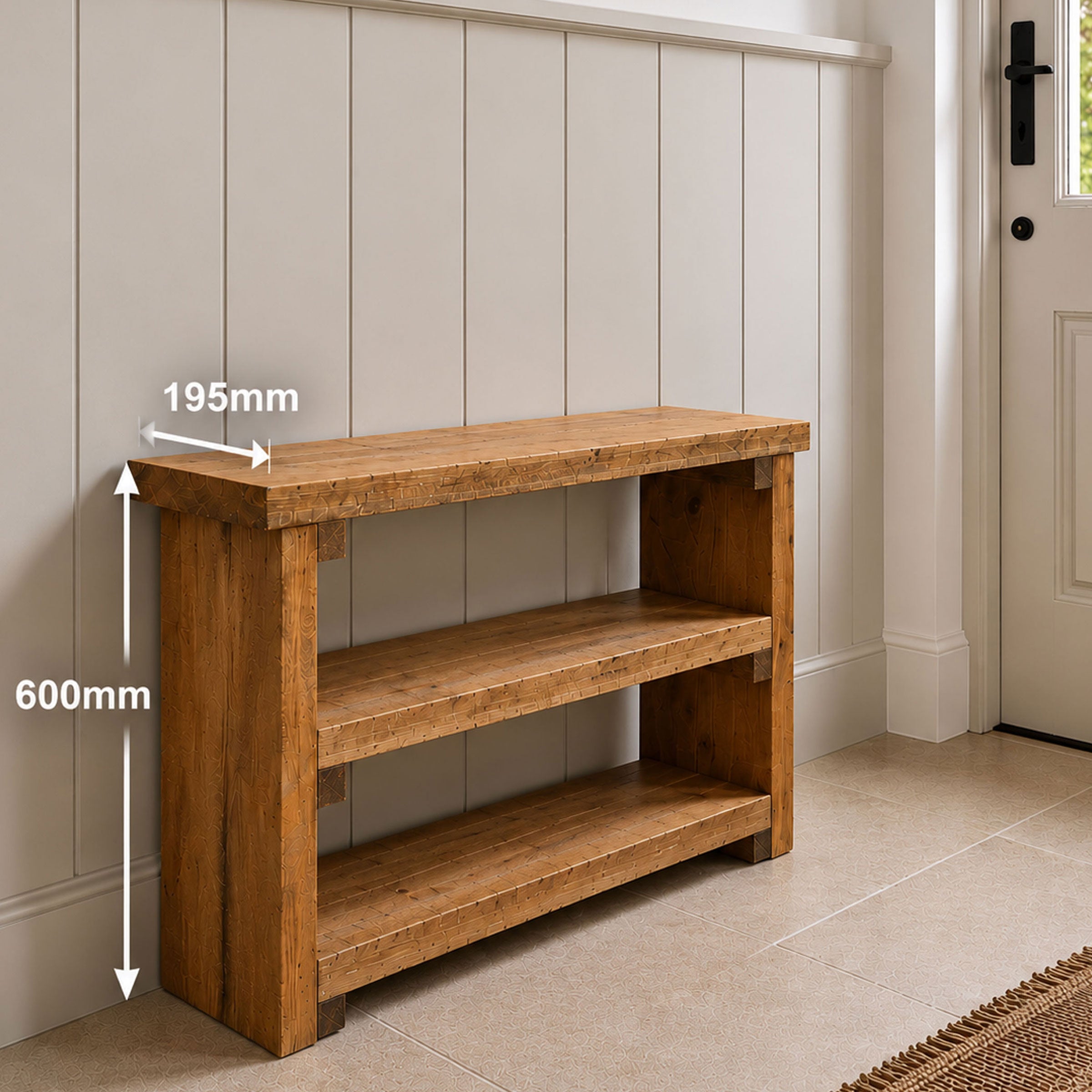 Solid Wood 3 Tier Sofa Table - Narrow Console Table, Rustic Wooden Storage Slim Shelf Heavy Duty Furniture