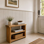 Solid Wood 3 Tier Sofa Table - Narrow Console Table, Rustic Wooden Storage Slim Shelf Heavy Duty Furniture
