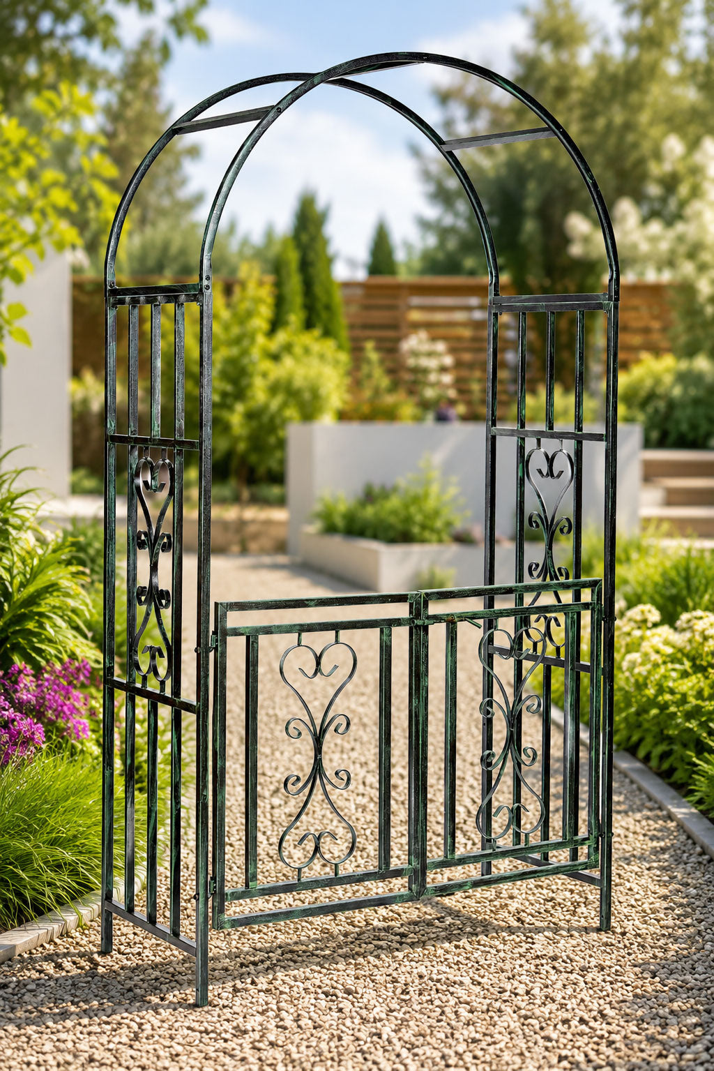 Heavy Duty Garden Entrance Arch with Double Gates Steel Garden Arch for Pathways and Walkways