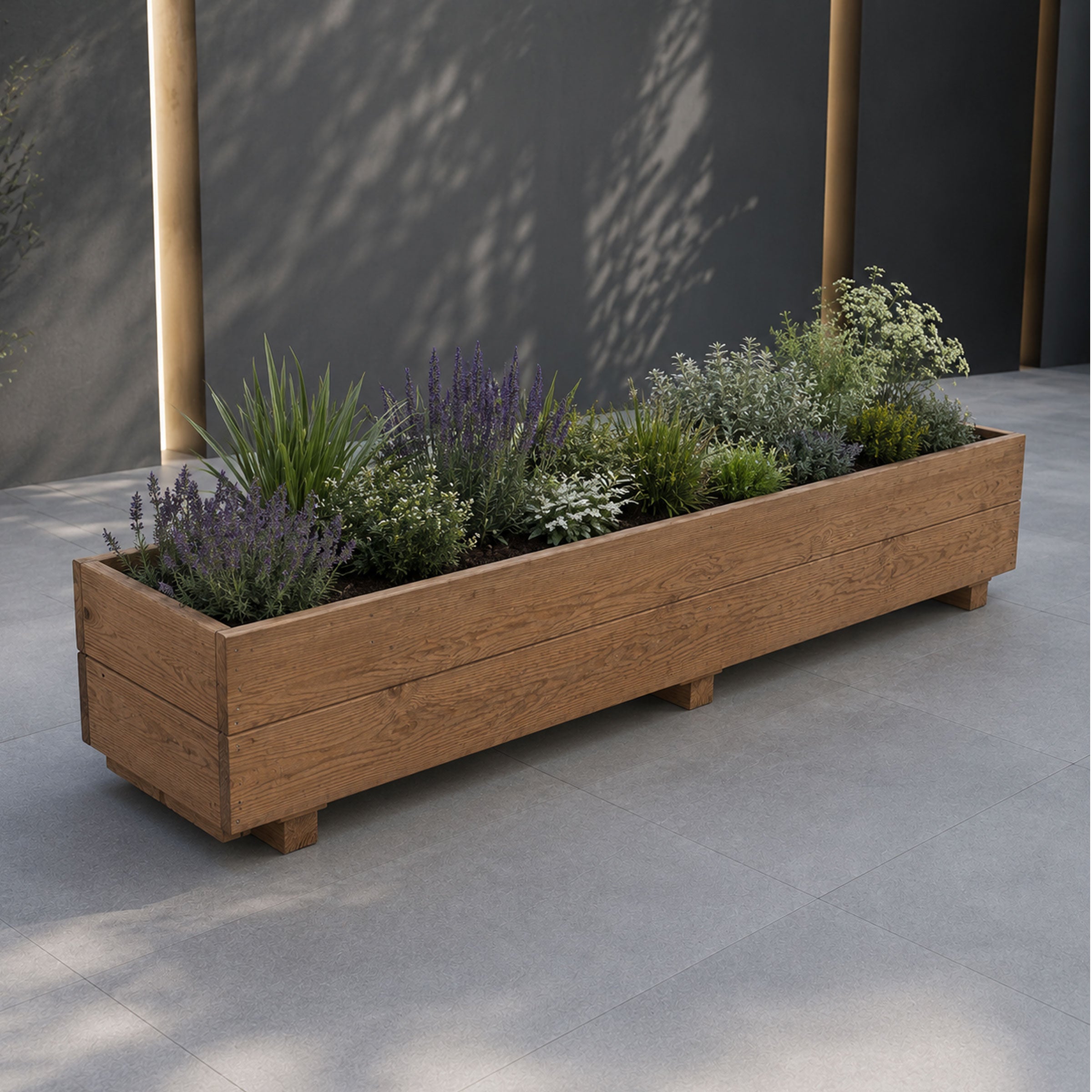Extra Long Wooden Garden Planter - Fully Assembled Outdoor Trough for Flowers, Herbs & Vegetables