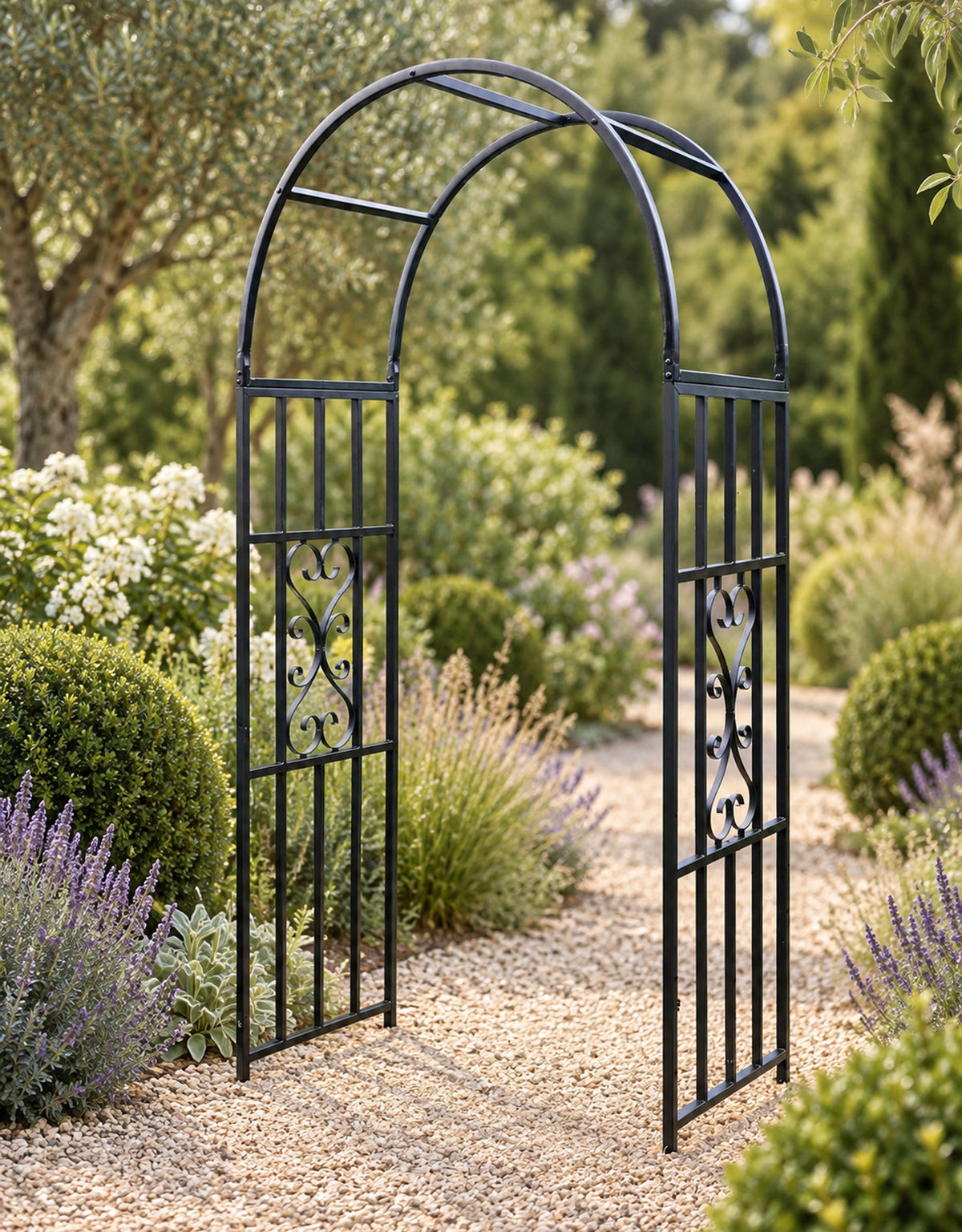 Metal Garden Arch Trellis - Heavy Duty Steel Rose & Climbing Plant Support Arbor Black (H)210cm x (W)116cm