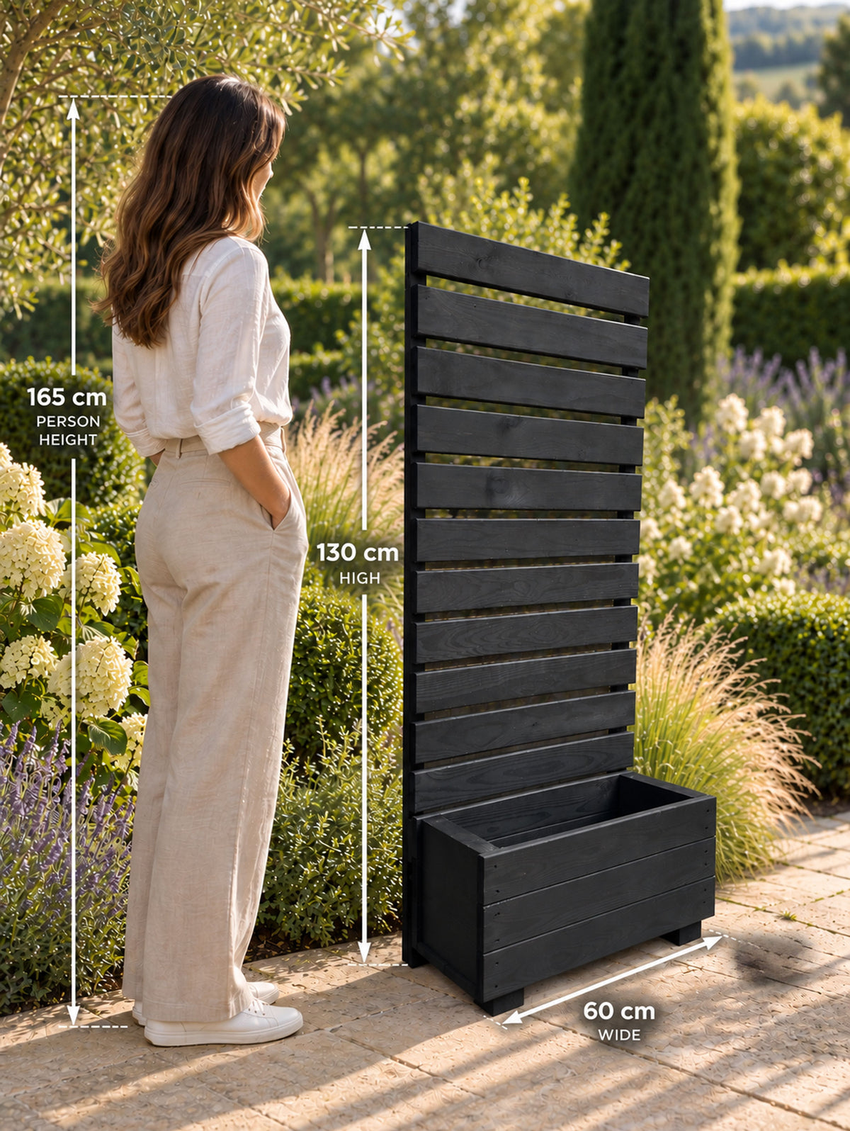 Wooden Planter with Trellis Privacy Screen - Black Climbing Plants for Patios & Decking