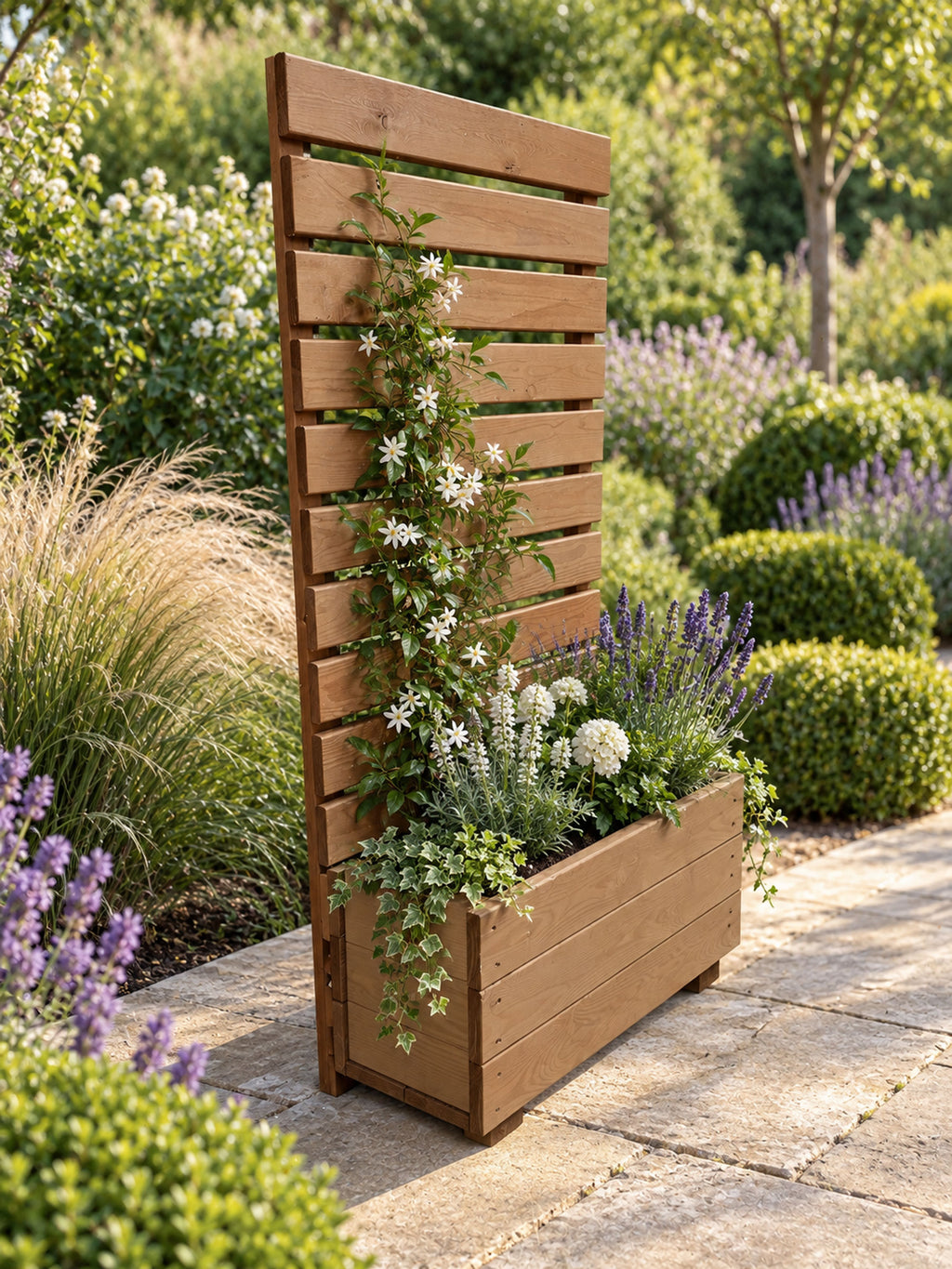 Wooden Planter with Trellis Screening for Climbing Plants & Foliage