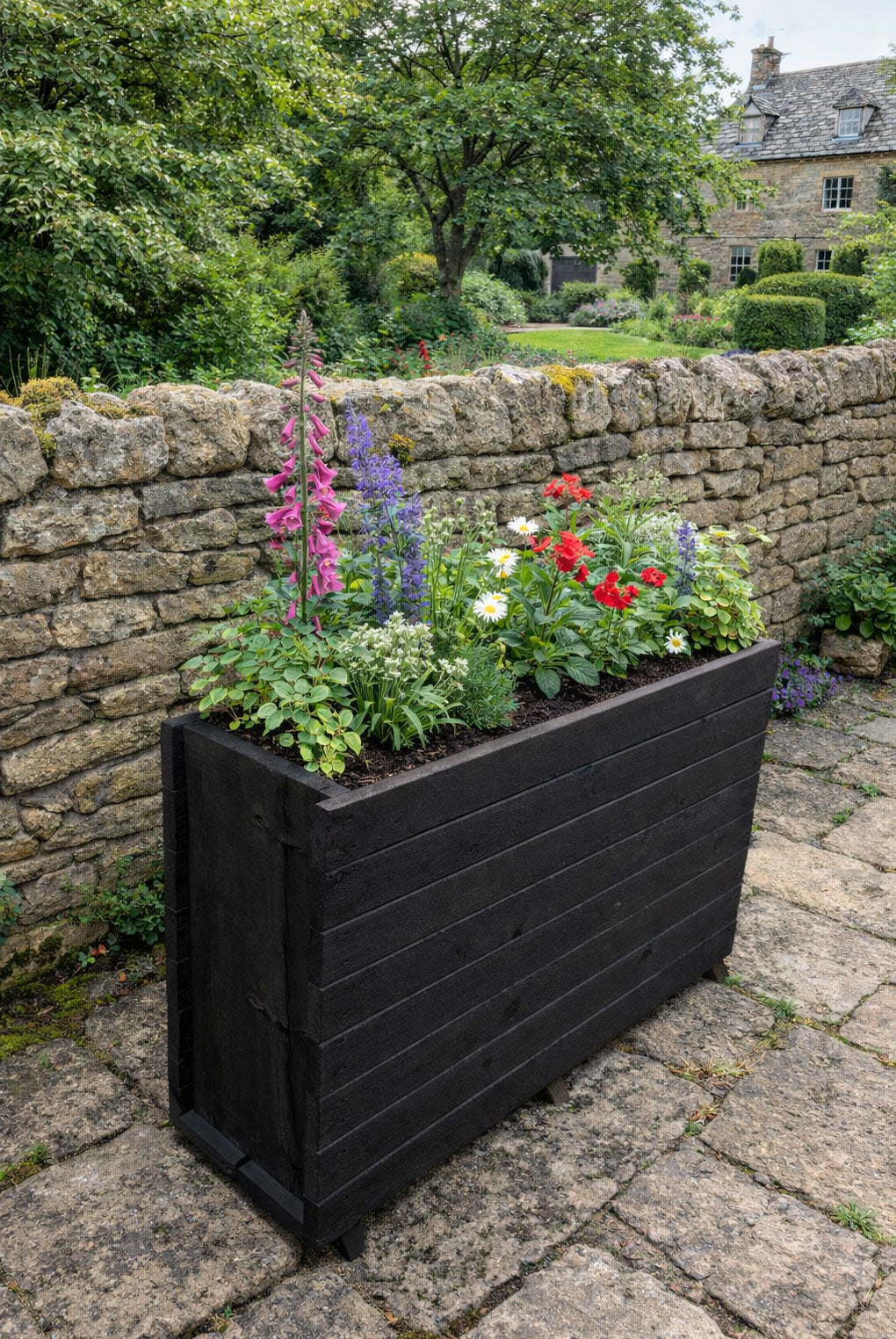 Extra Tall Black Wooden Planter - Large Garden Container Divider
