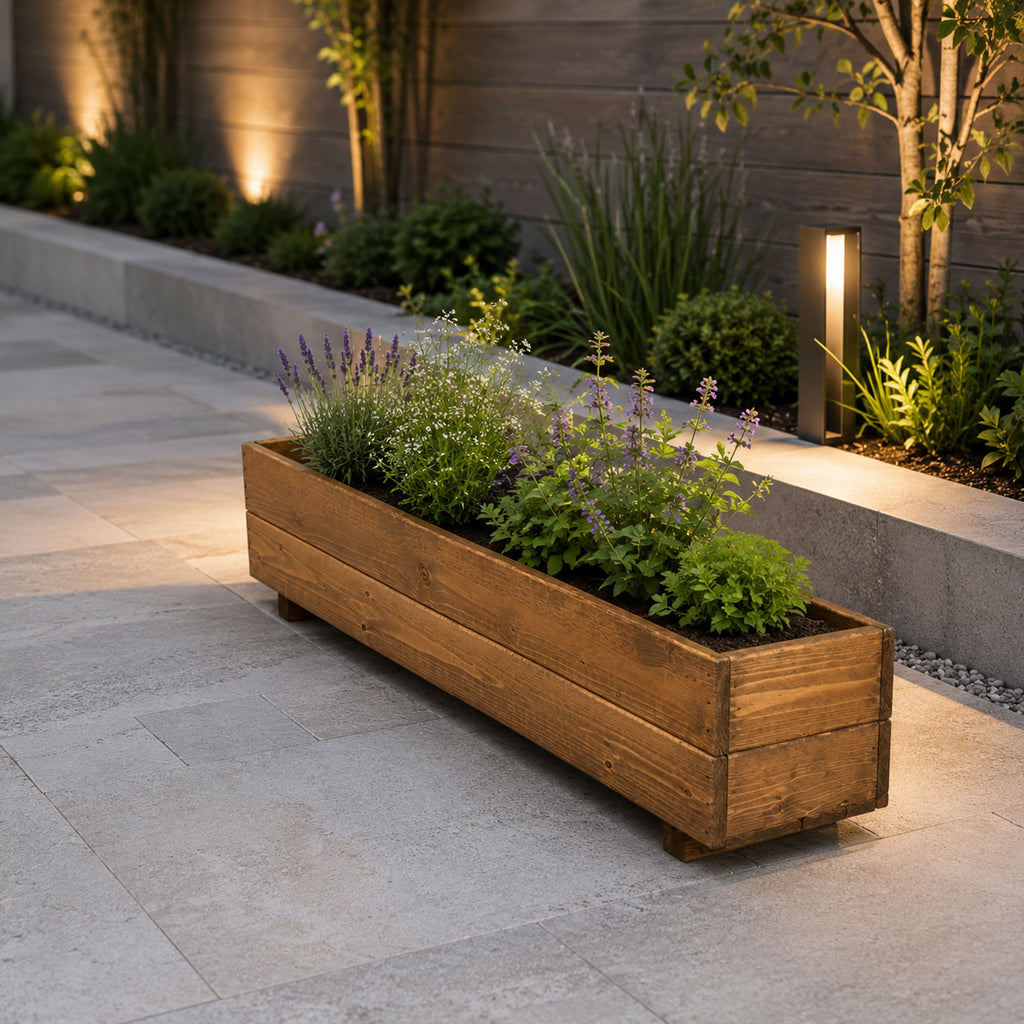 Wooden Window Planter Trough - Fully Assembled Timber Flower &amp; Herb Planter