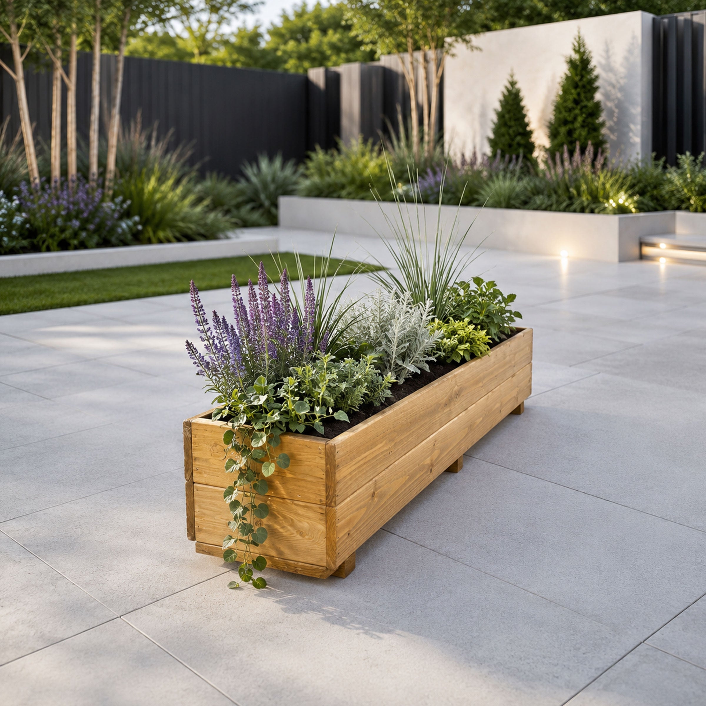 Wooden Window Planter Trough - Fully Assembled Timber Flower &amp; Herb Planter