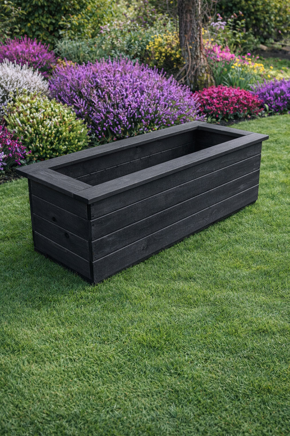 Large Wooden Trough Planters - Black Outdoor Garden & Patio Flower Boxes