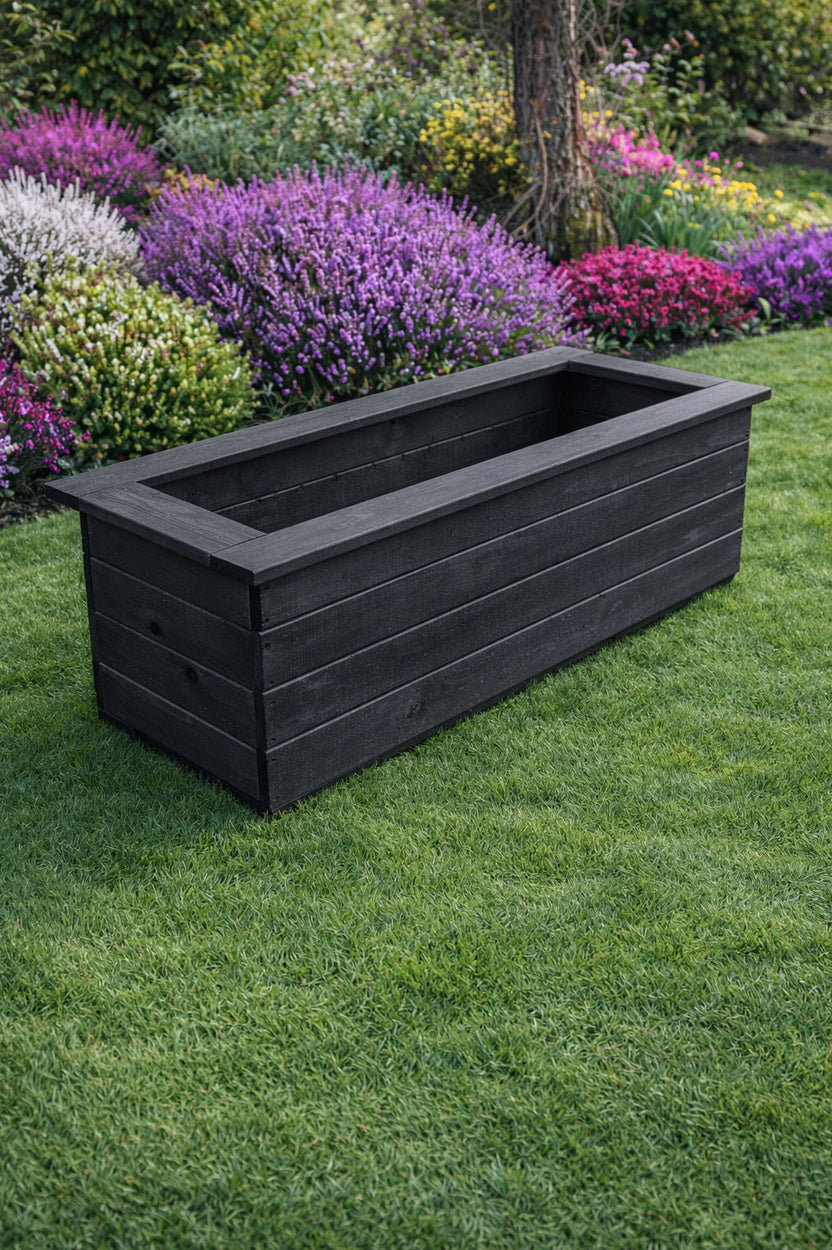 Large Wooden Trough Planters - Black Outdoor Garden & Patio Flower Box ...