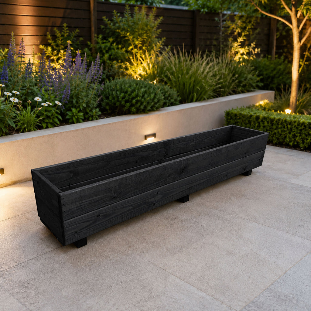 Modern Black Wooden Window Box Planters - Fully Assembled Timber Troughs